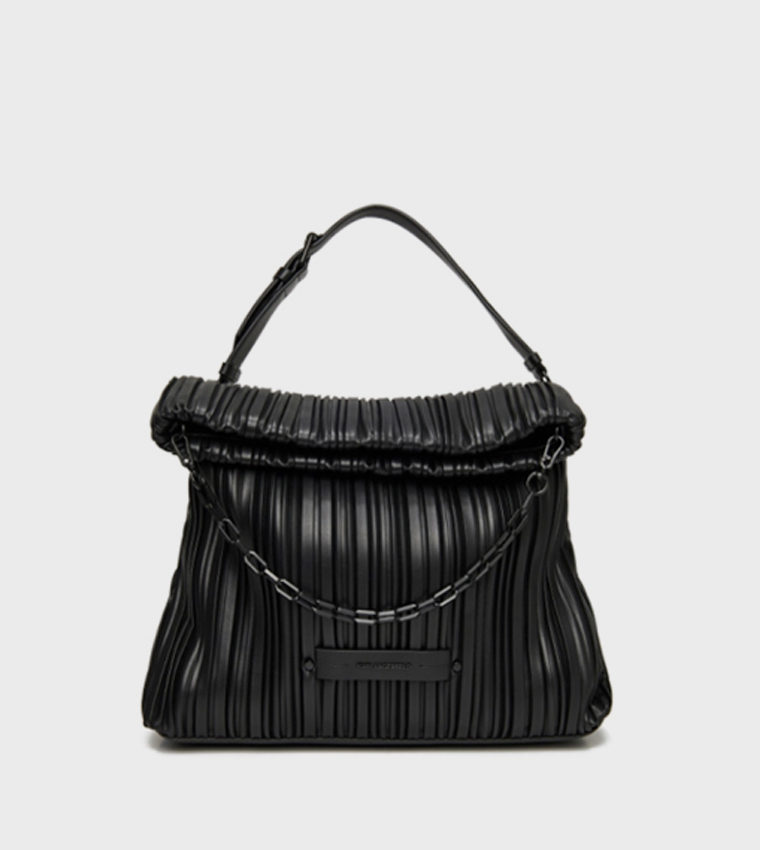 Pleated Faux Leather Handheld Bag