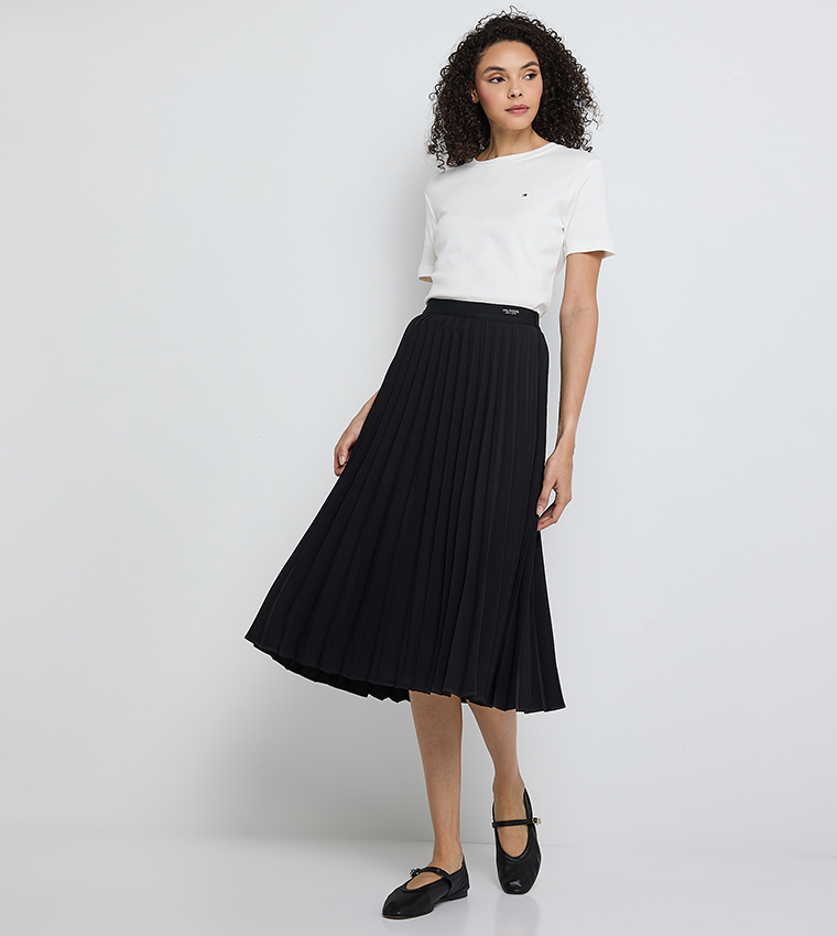 Fluid Pleated Pull On Midi Skirt