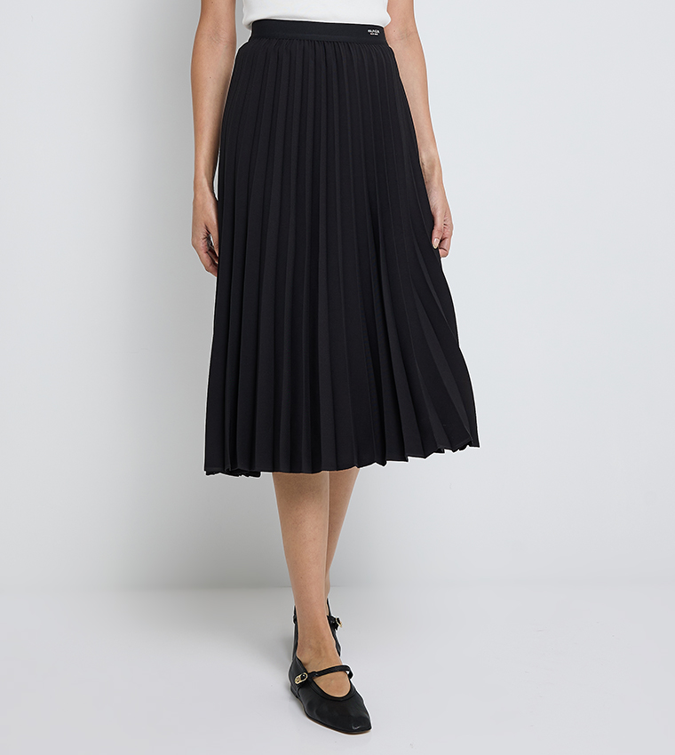 Fluid Pleated Pull On Midi Skirt
