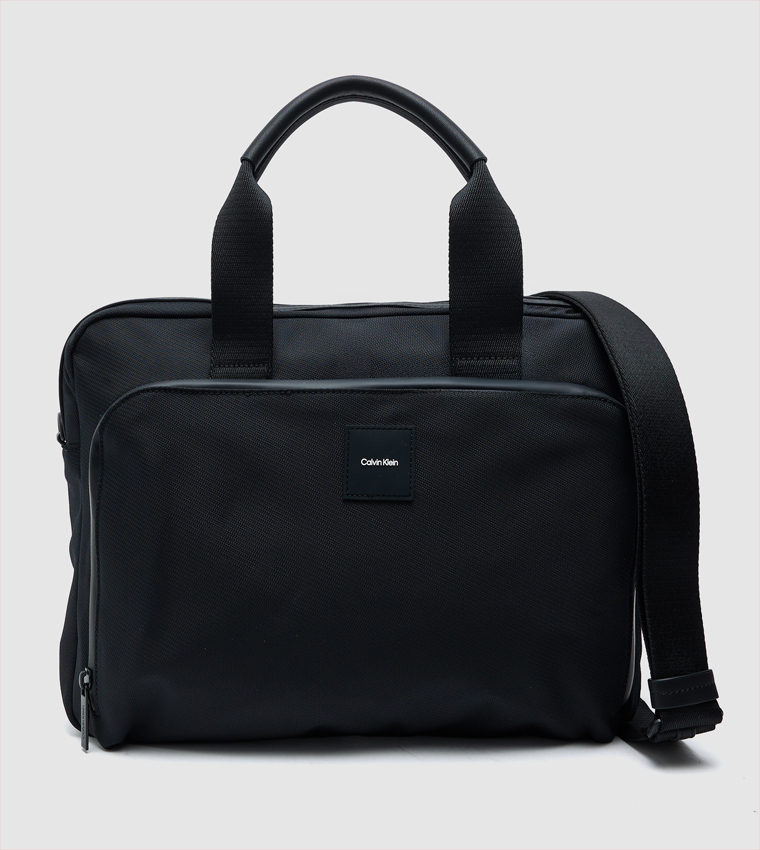 Logo Badge Textured Laptop Bag