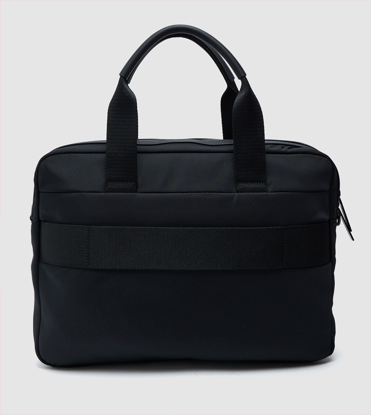 Logo Badge Textured Laptop Bag