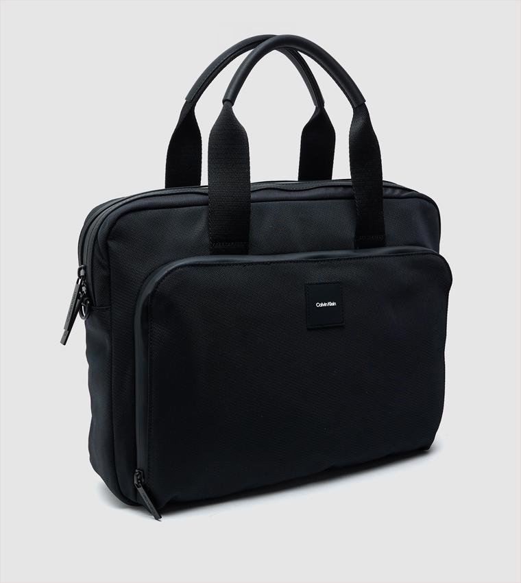 Logo Badge Textured Laptop Bag