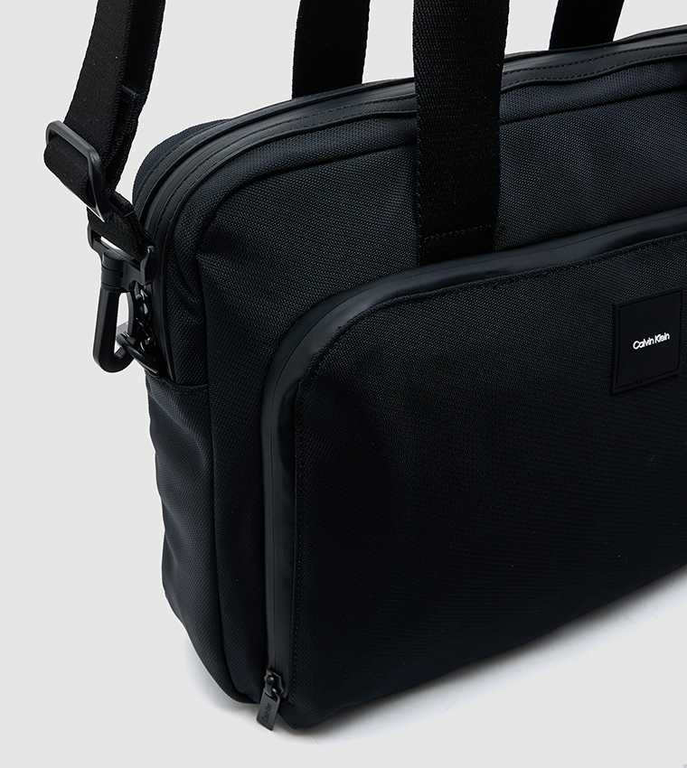 Logo Badge Textured Laptop Bag