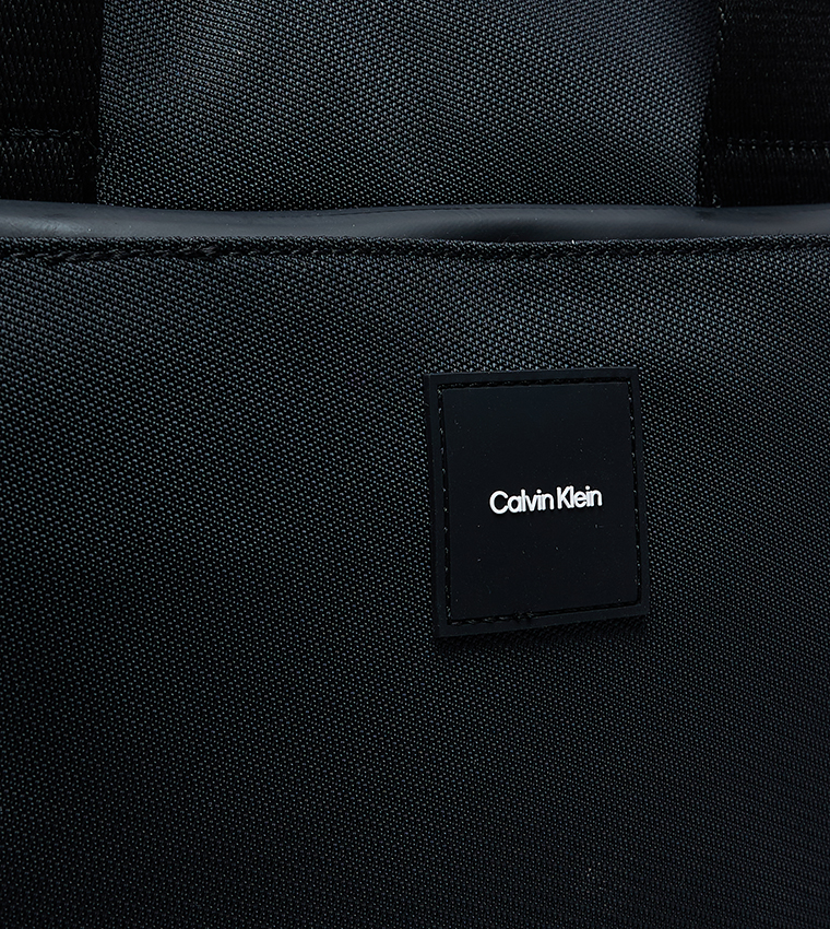 Logo Badge Textured Laptop Bag