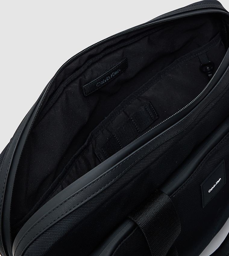 Logo Badge Textured Laptop Bag