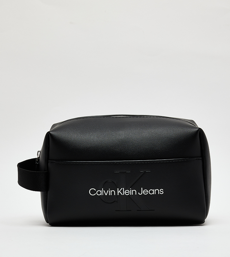 Logo Detail Zippered Cosmetic Pouch