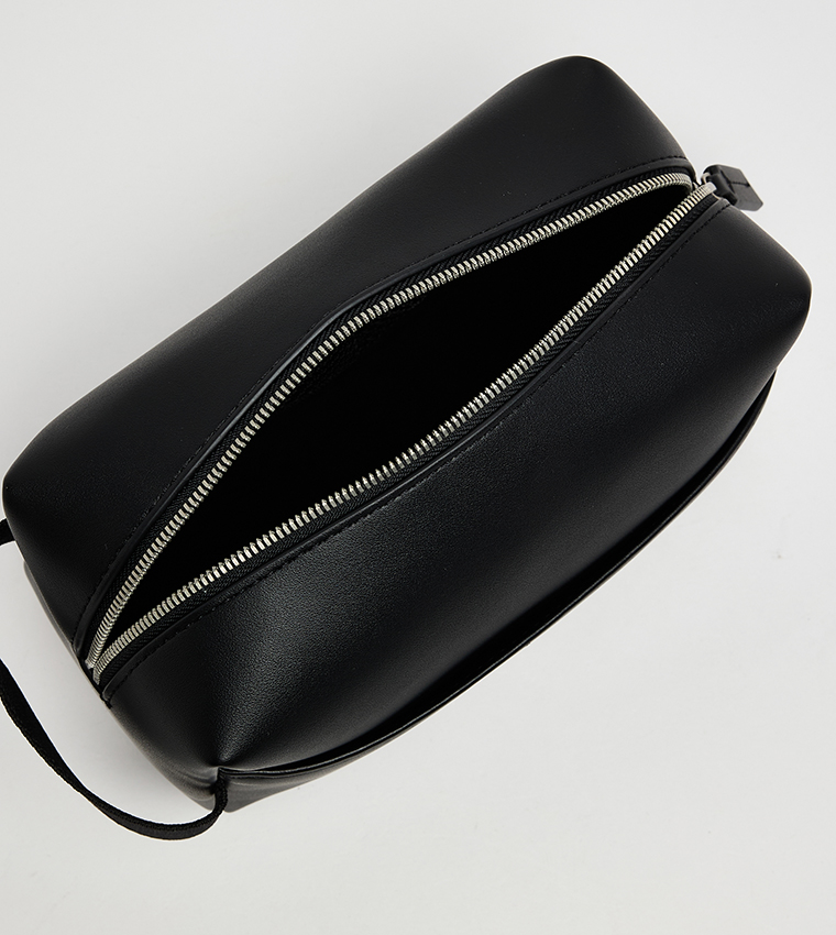 Logo Detail Zippered Cosmetic Pouch