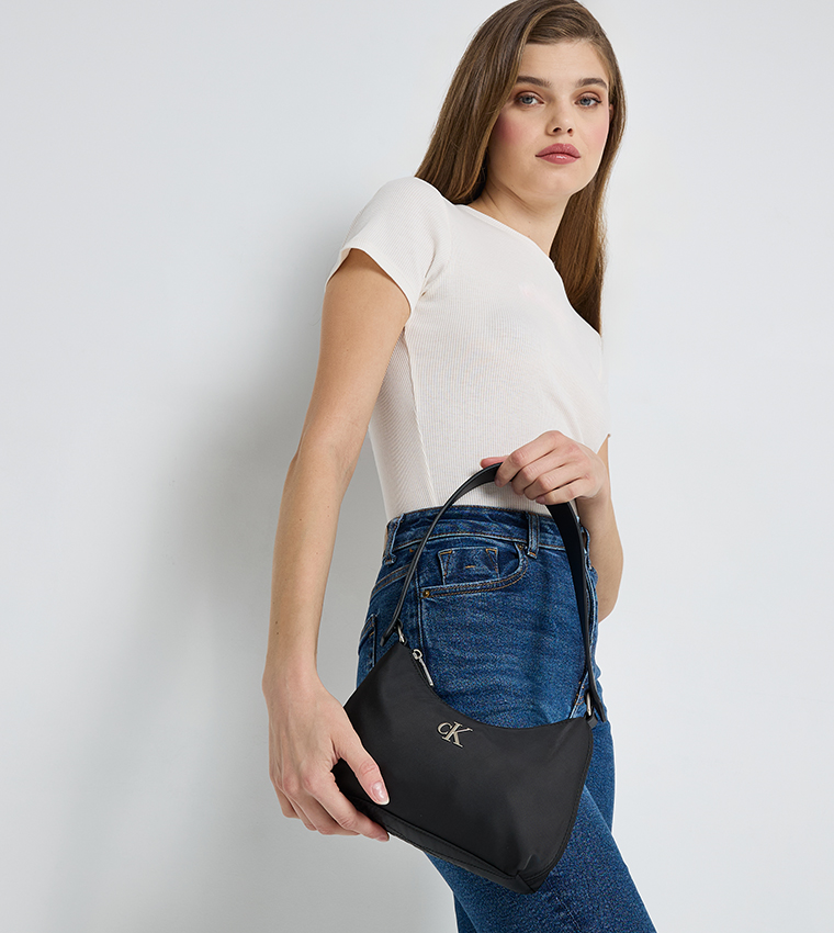 Logo Detail Sleek Nylon Shoulder Bag