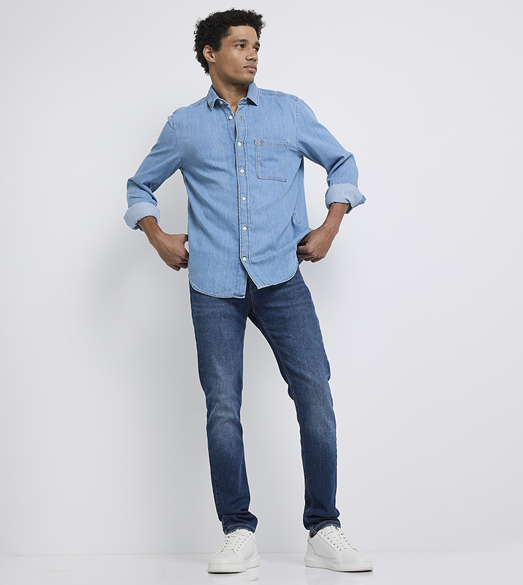 Washed Long Sleeves Denim Shirt