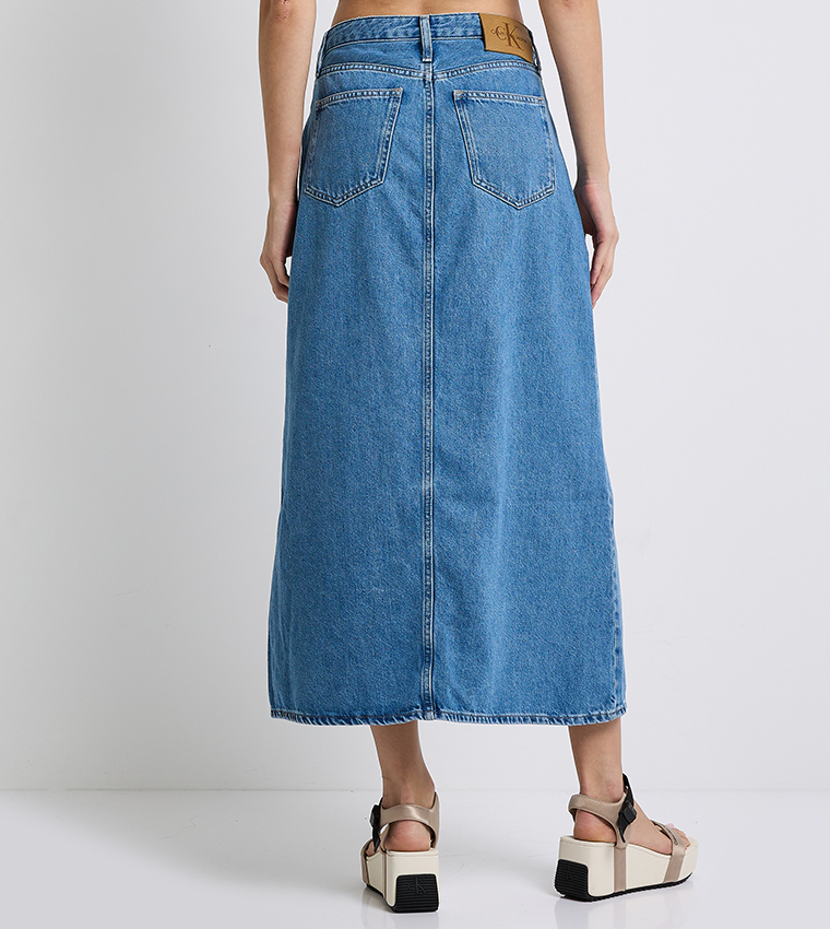 Washed A-Line Maxi Denim Skirt