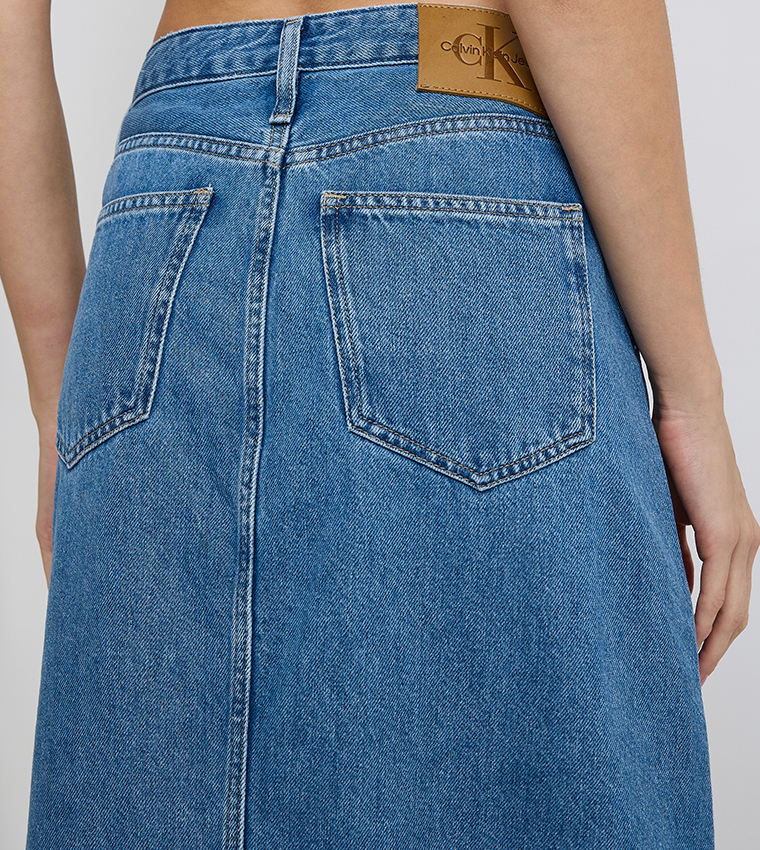 Washed A-Line Maxi Denim Skirt