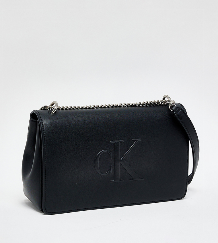 Logo Embossed Flap Crossbody Bag