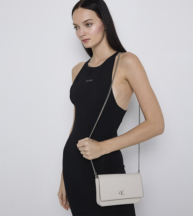 MINIMAL Logo Detail Flap Crossbody Bag