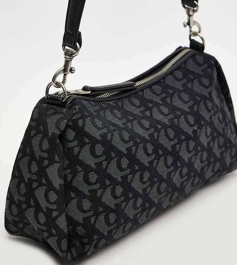 Monogram Printed Zippered Shoulder Bag