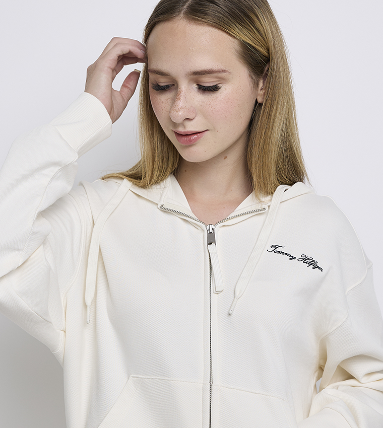 mamaAQ白301 Buy Tommy Hilfiger Embroidered Zip Through Hooded Jacket In Off