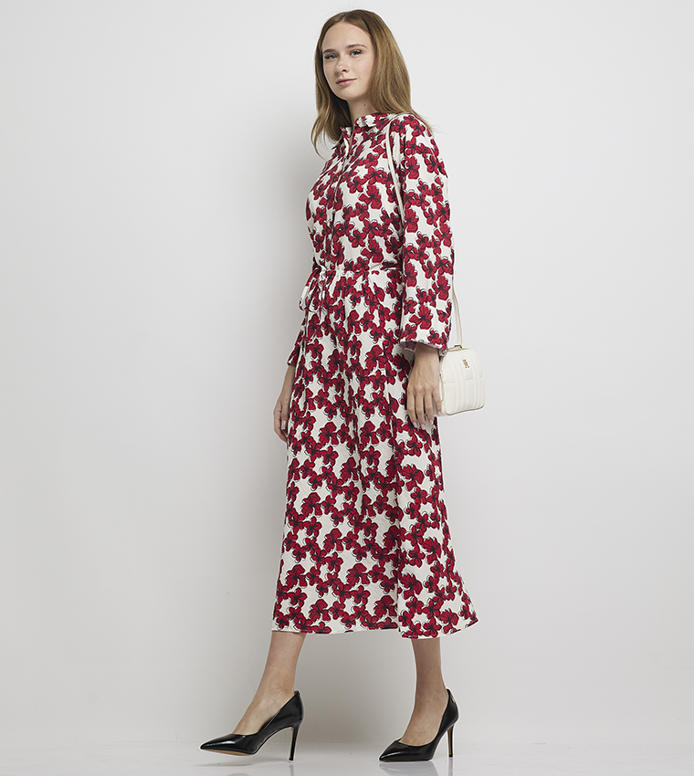 Floral Printed Drawstring Waist Midi Skirt