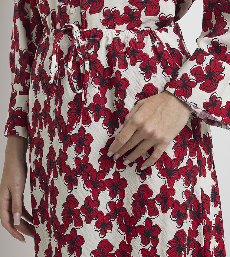 Floral Printed Drawstring Waist Midi Skirt