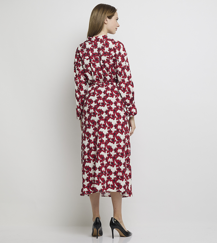 Floral Printed Drawstring Waist Midi Skirt