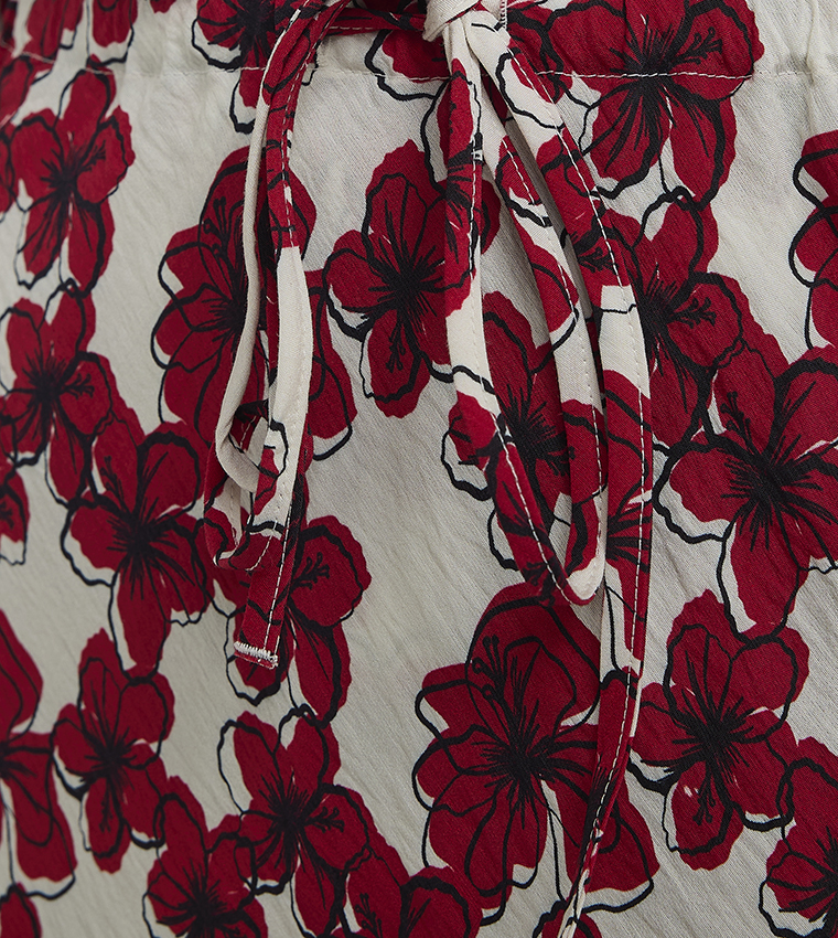 Floral Printed Drawstring Waist Midi Skirt