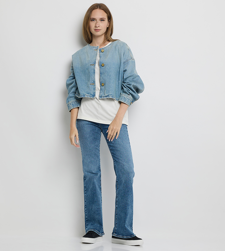 Washed Cropped Denim Jacket