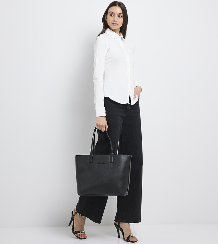 Logo Detail Zippered Tote Bag