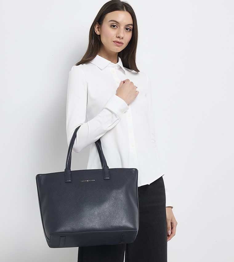 Logo Detail Zippered Tote Bag