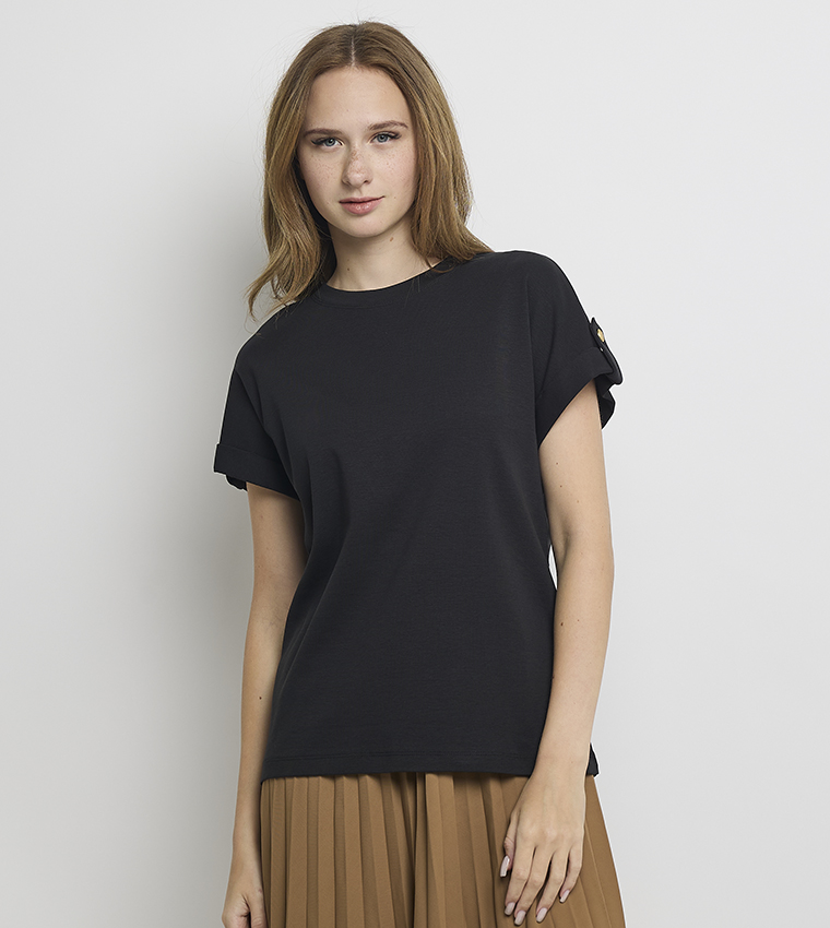 Solid Button Detail T-Shirt