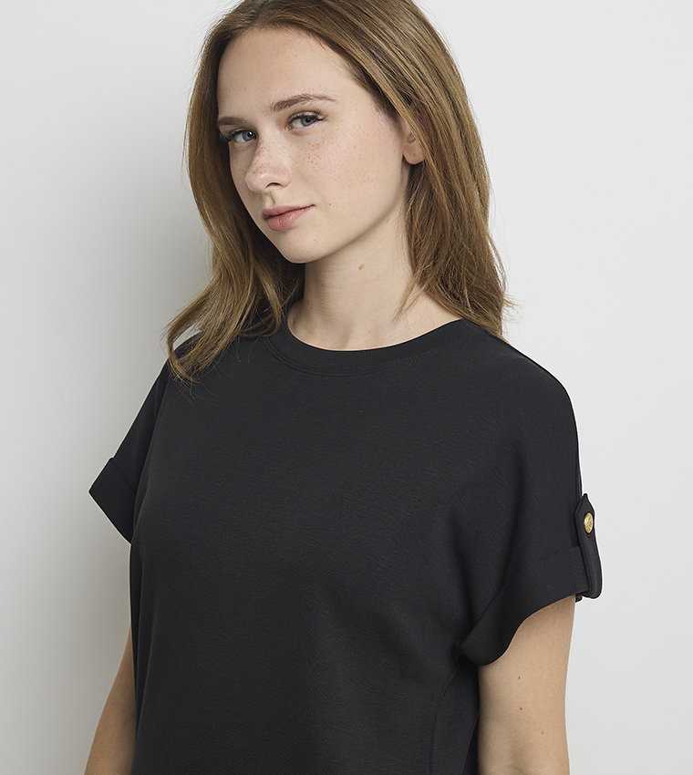 Solid Button Detail T-Shirt