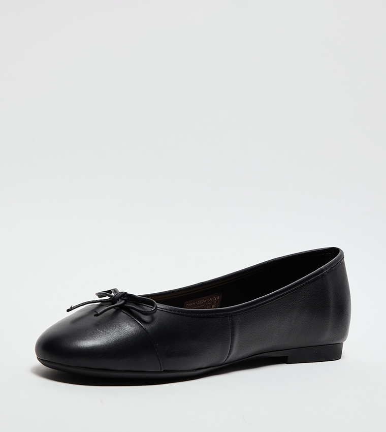 Textured Toe Cap Leather Ballerinas