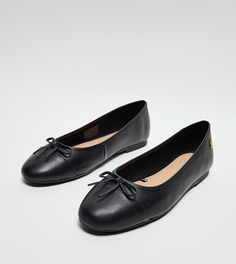 Textured Toe Cap Leather Ballerinas