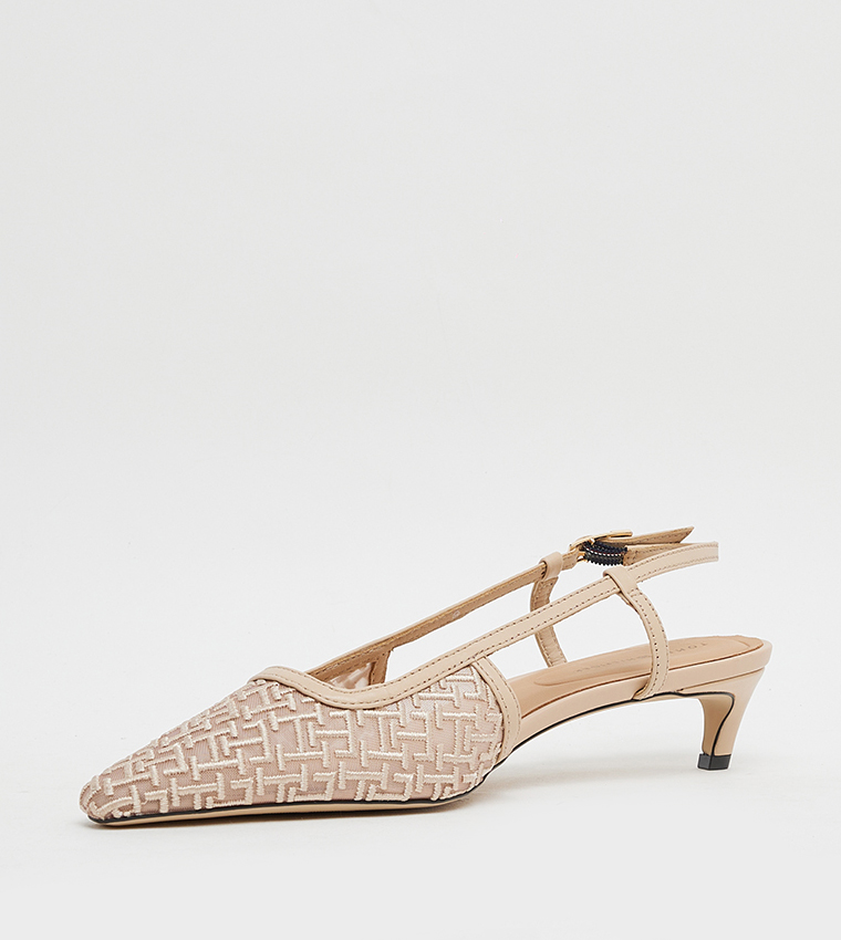 Embroidered Slingback Pumps