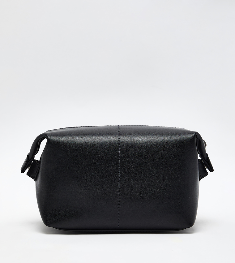 Flag Detail Leather Toiletry Bag