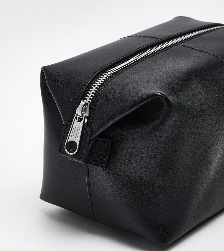 Flag Detail Leather Toiletry Bag