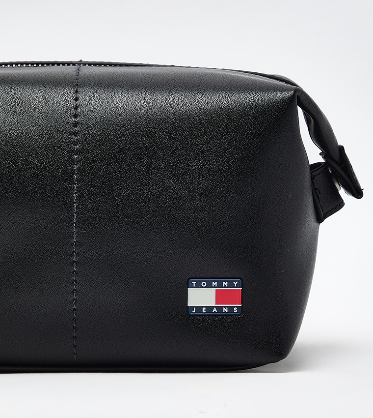 Flag Detail Leather Toiletry Bag