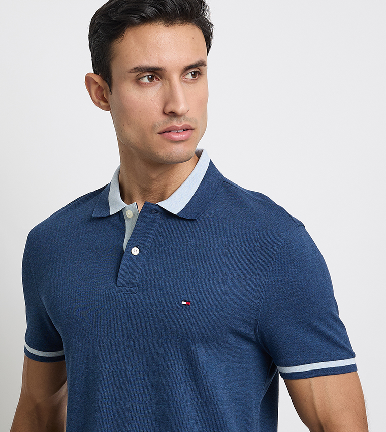 Contrast Tipping Short Sleeves Polo T-Shirt
