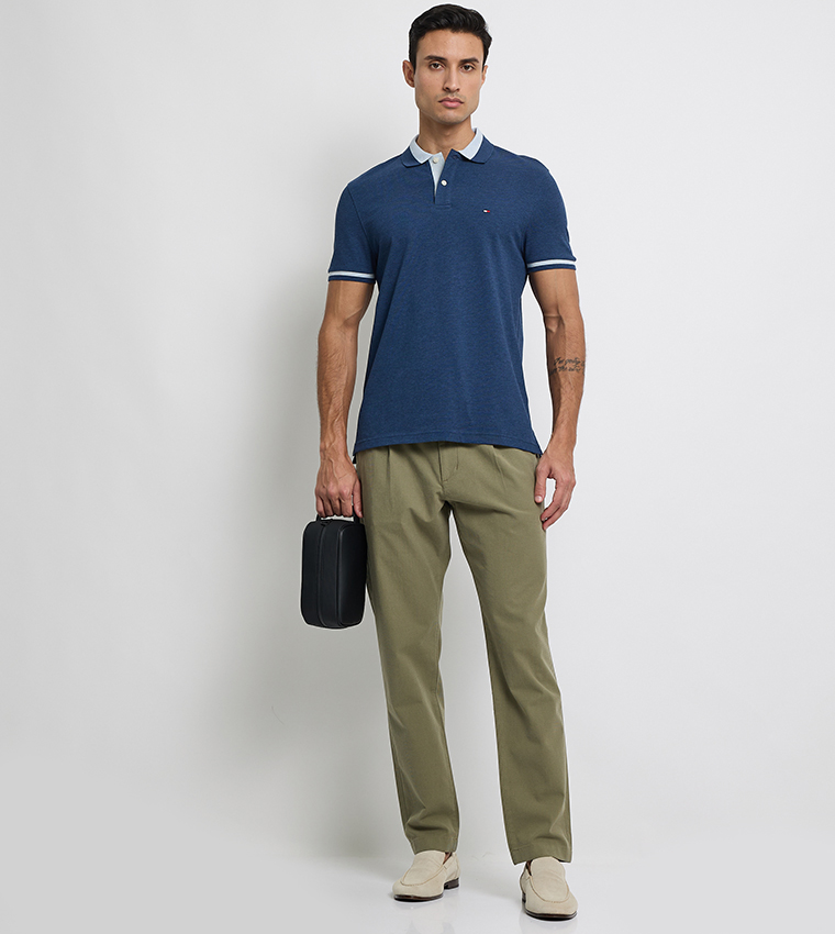 Contrast Tipping Short Sleeves Polo T-Shirt
