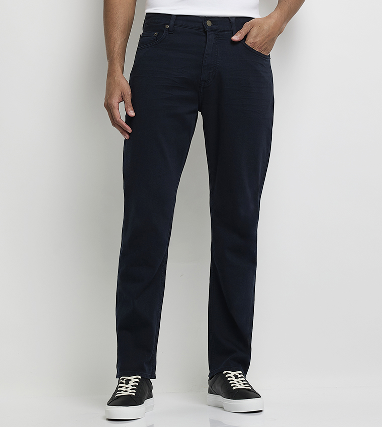 Solid Mid-Rise Regular Fit Jeans