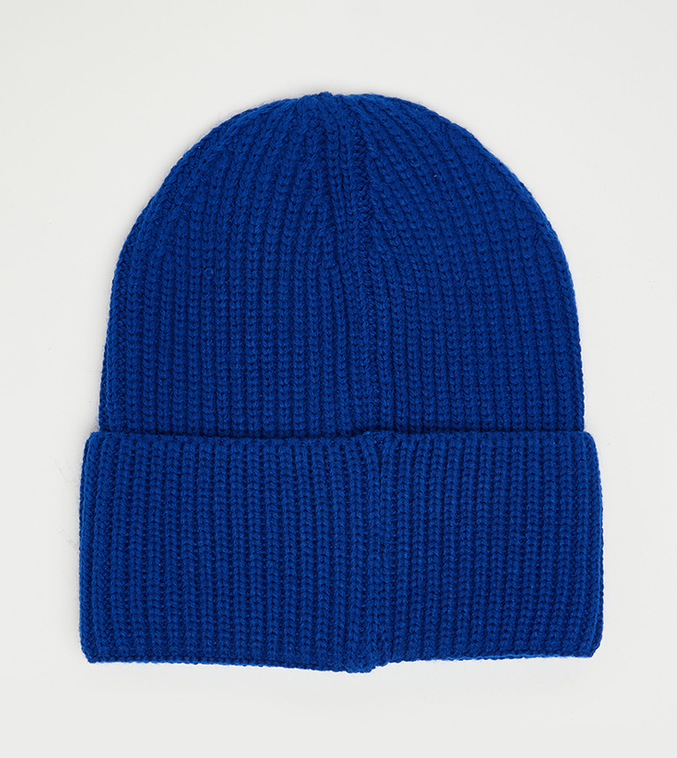 Logo Badge Detail Ribbed Beanie