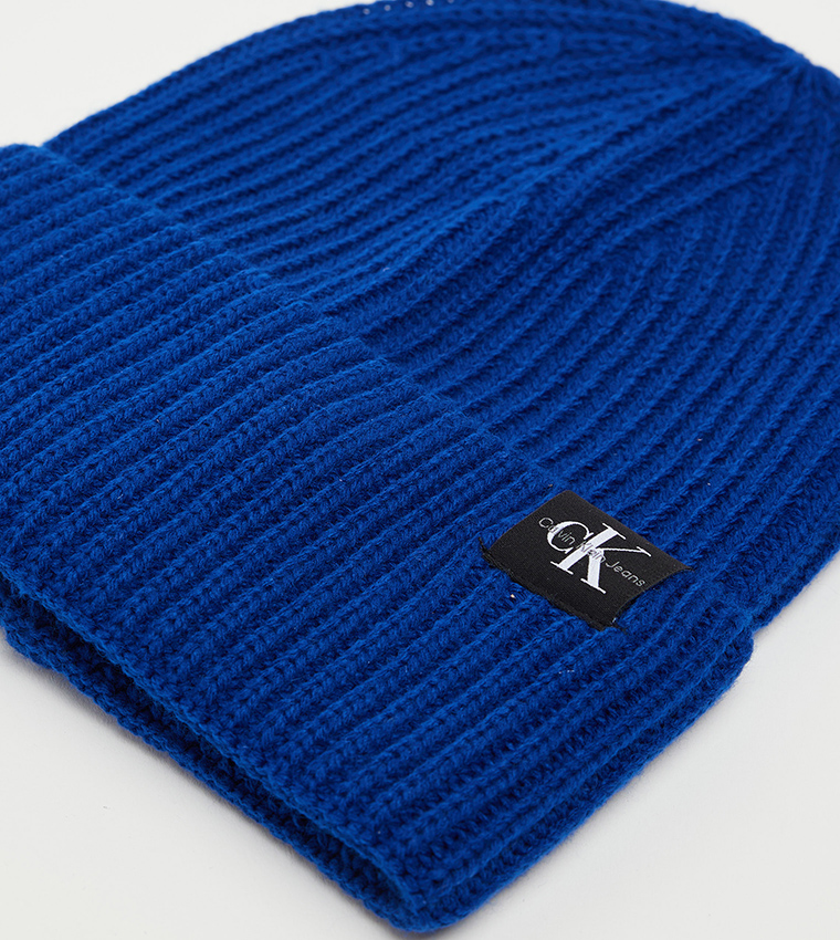 Logo Badge Detail Ribbed Beanie