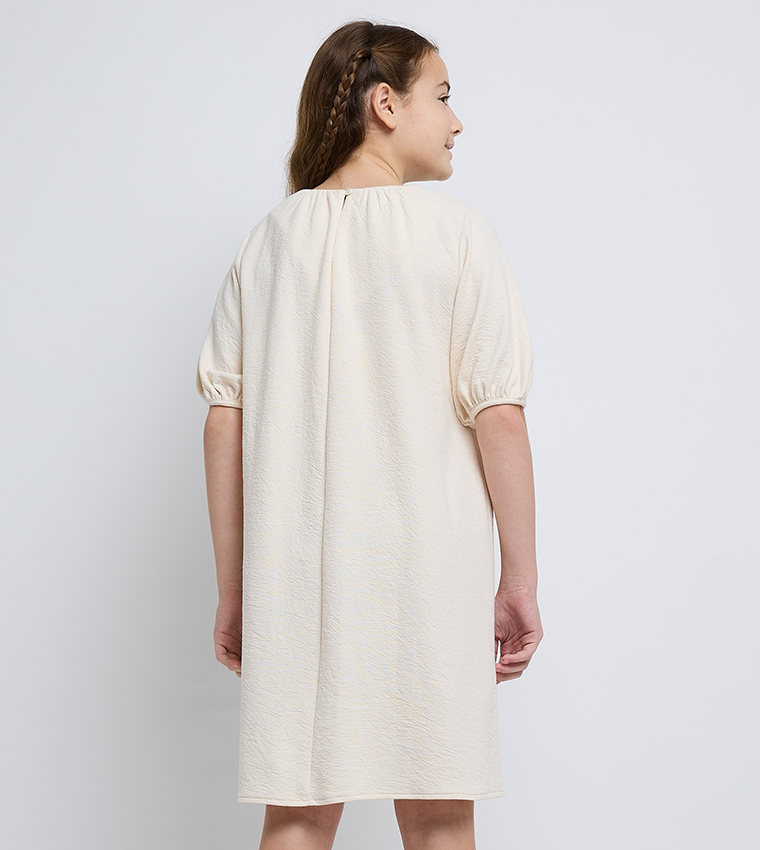 Logo Embroidered Crinkle Ceremonial Mini Dress