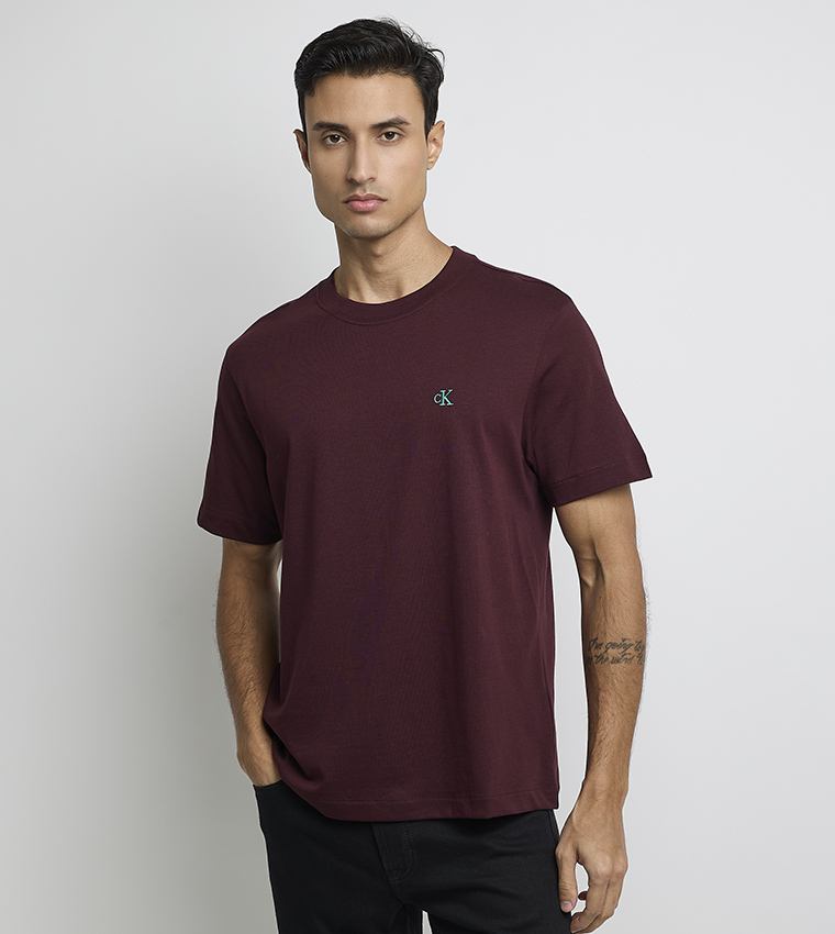 Buy Calvin Klein Logo Embroidered Short Sleeves T Shirt In Brown