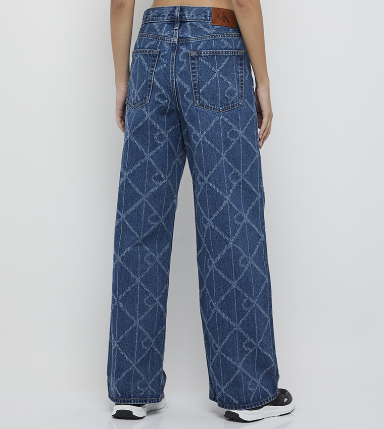 Logo Patterned Low Rise Baggy Fit Jeans