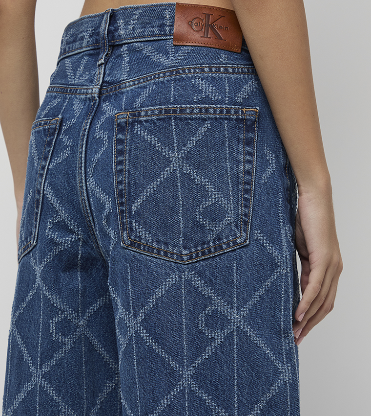 Logo Patterned Low Rise Baggy Fit Jeans