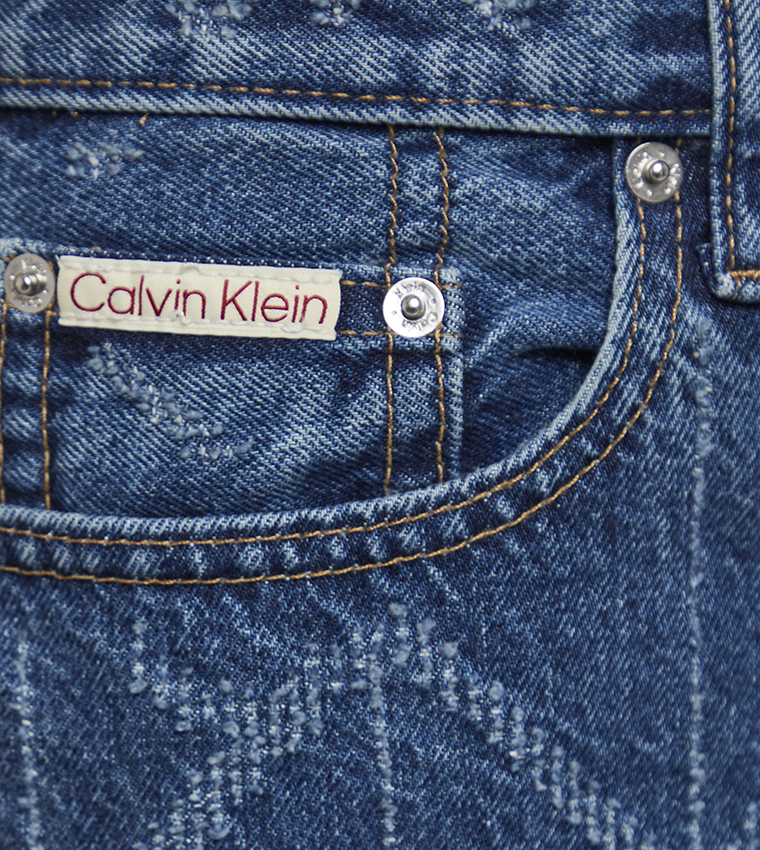 Logo Patterned Low Rise Baggy Fit Jeans