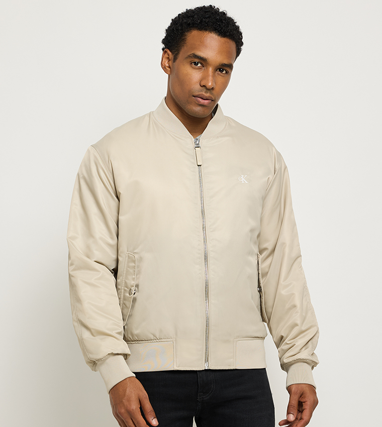Zippered Stand Collar Bomber Jacket