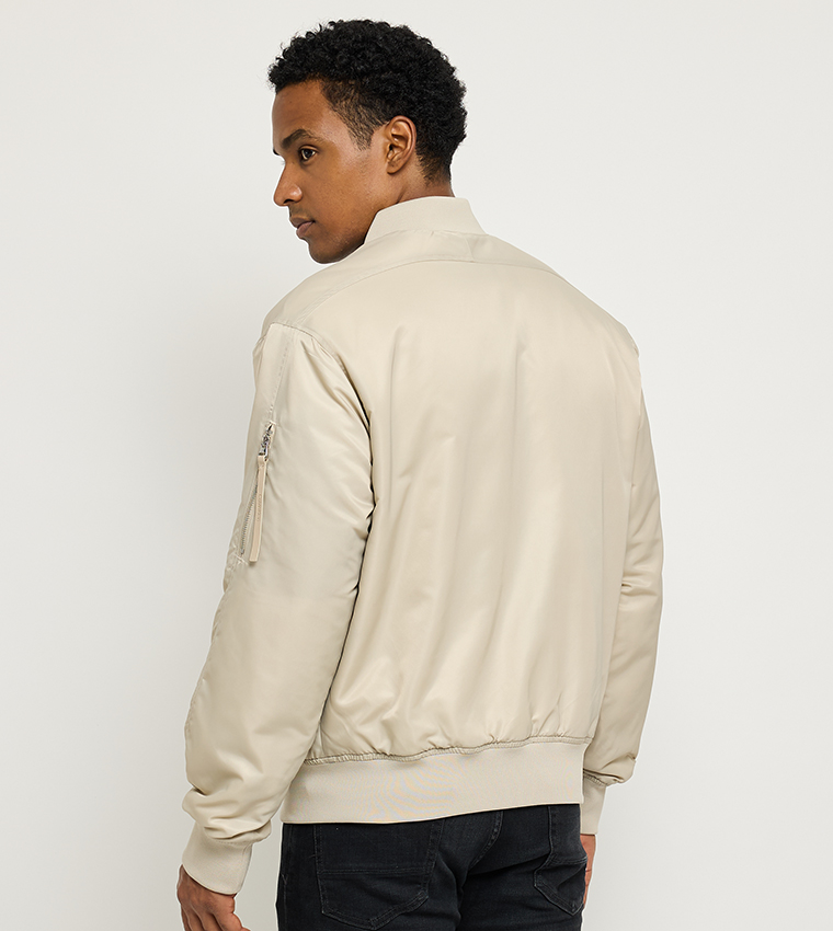 Zippered Stand Collar Bomber Jacket