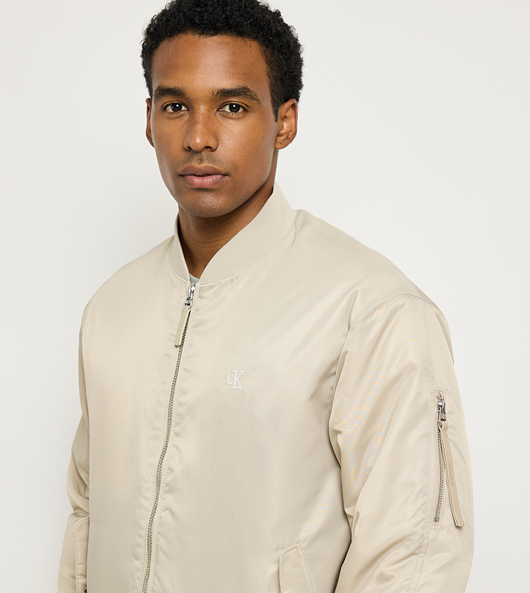 Zippered Stand Collar Bomber Jacket