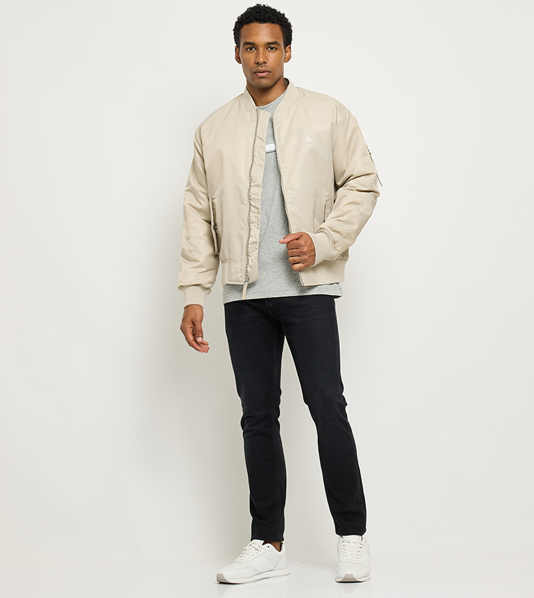 Zippered Stand Collar Bomber Jacket