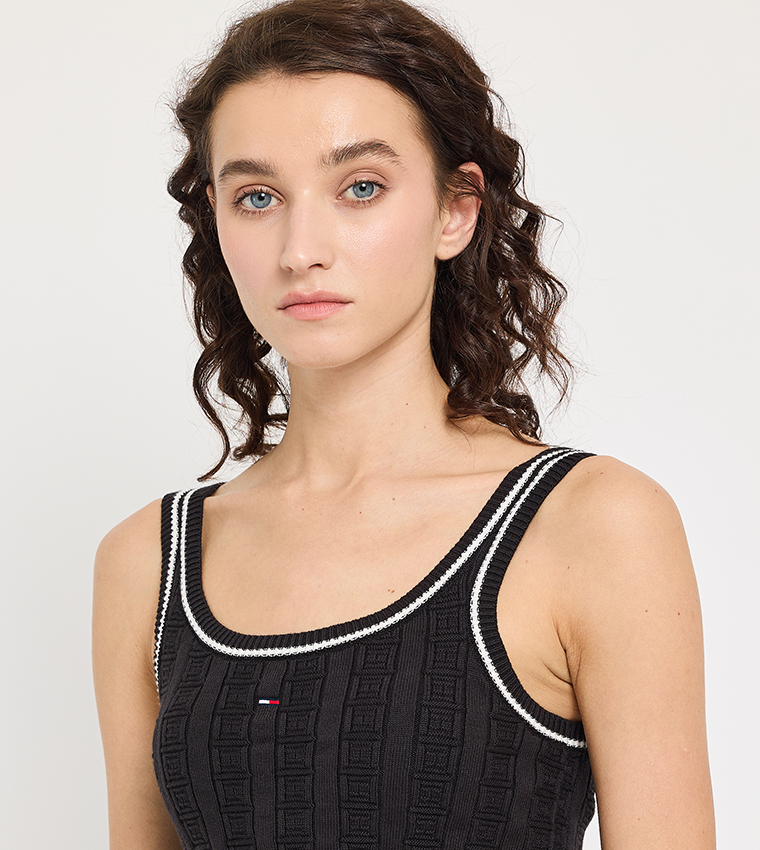 Flag Detail Sleeveless Knit Crop Top