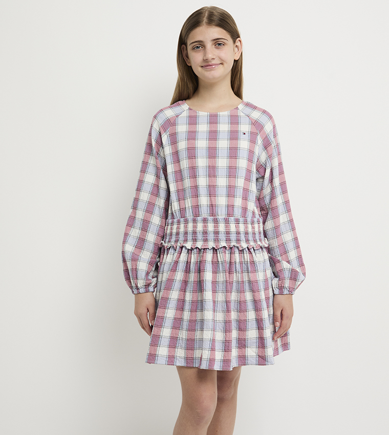 فستان كاروهات كم طويل بقصة A